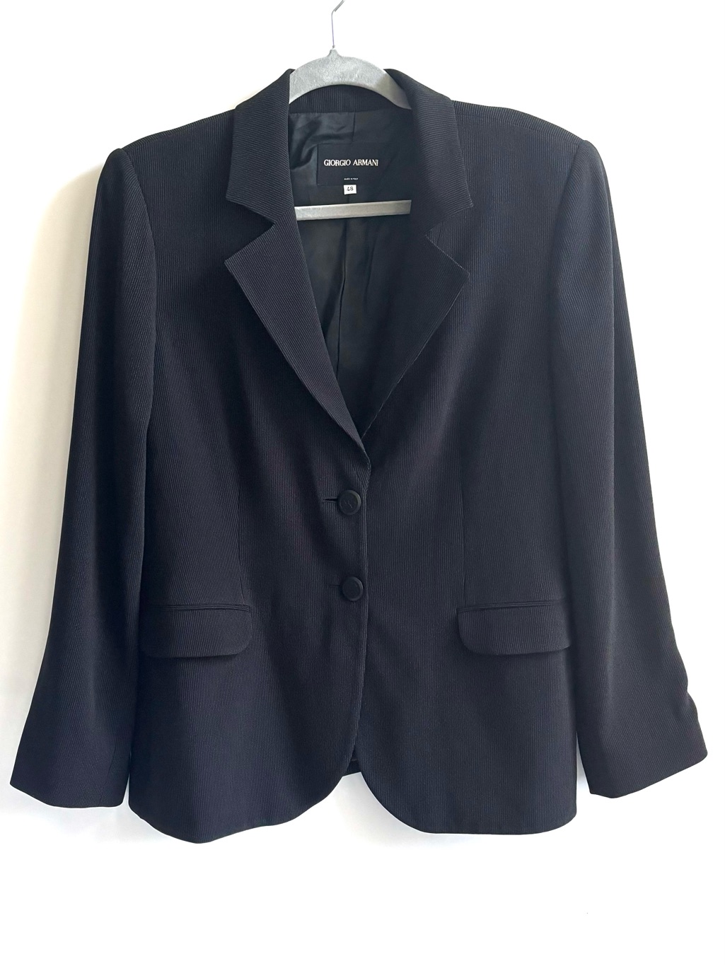 Giorgio Armani Black Blazer Notch Lapel Two Button Closure Size It 48/Us 12-14/L